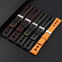 Onthelevel Watch Band 19mm 20mm 21mm 22mm Three Hole Square Tail Watch Strap Quick Release Black Wristband Steel Buckle