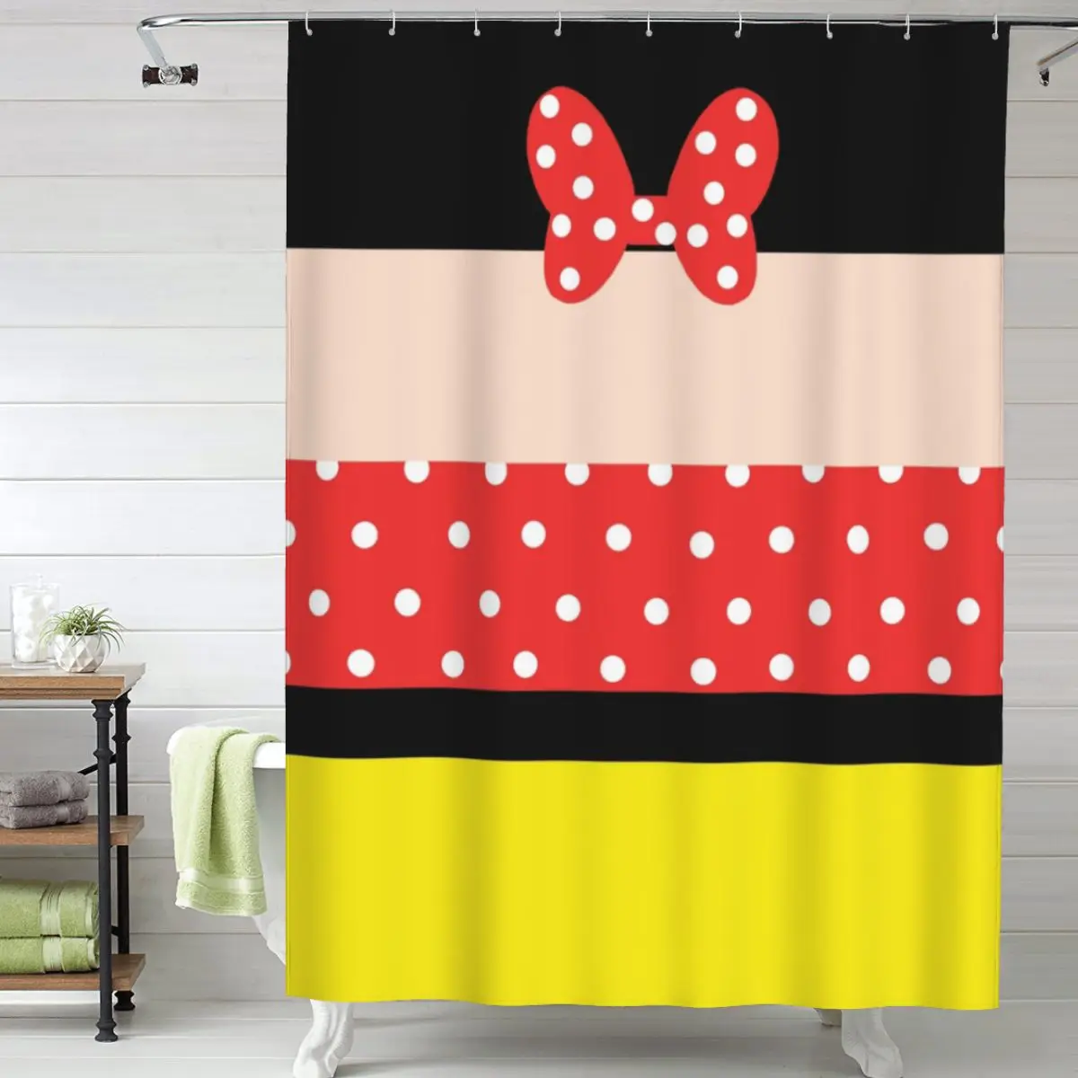 Mickey Mouse Cartoon Mouse Theme Shower Curtain Sets Bathroom Decor Curtains with Grommets and Hooks 60 x 72 Inch