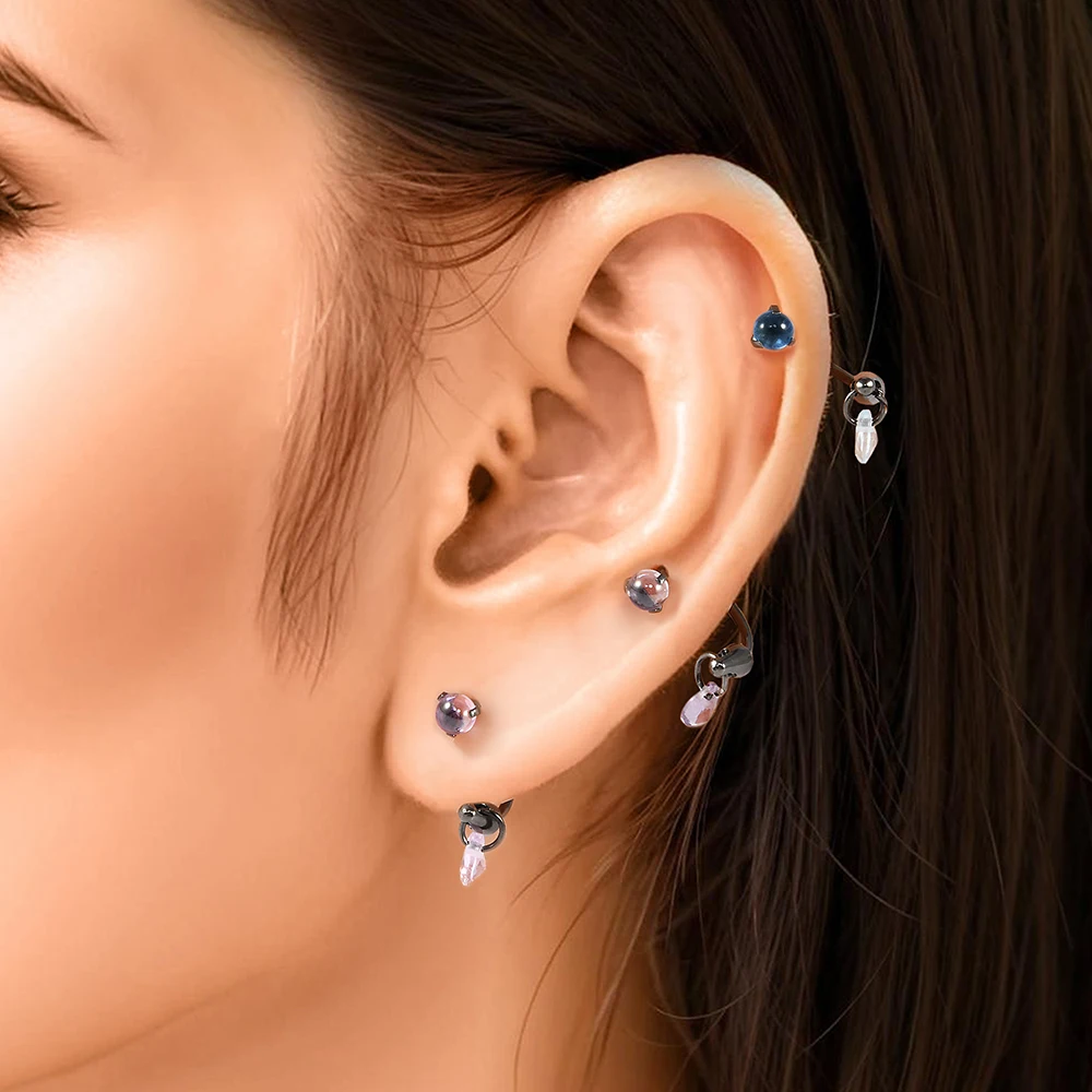 1PC Stainless Steel Water Drop Dangle CZ Horseshoe Barbell Nose Ring Labret Lip Hoop Ear Cartilage Tragus Daith Piercing Jewelry