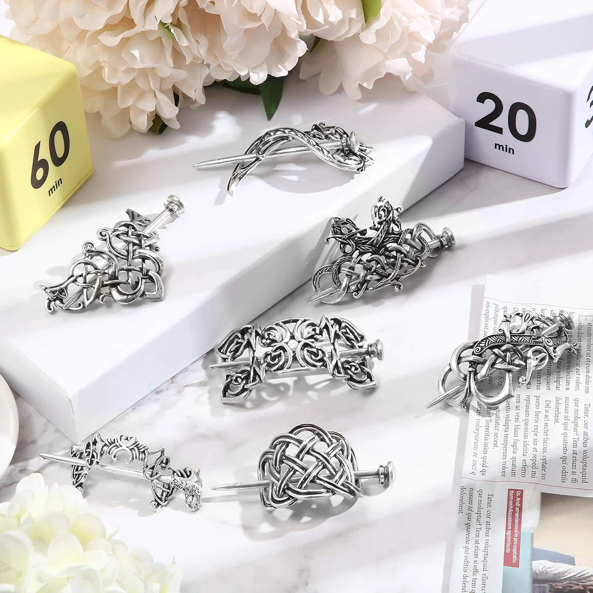 Viking Celtic Hair Clips Vintage Celtic Knot Hairpins Retro Silver Alloy Hair Sticks Viking Metal Celtic Hair Barrette Jewelry