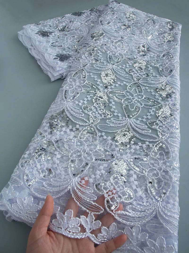 Ultimo tessuto di pizzo tulle africano di alta qualità nigeriano seta di latte ricamo paillettes pizzo per le donne abiti da sposa partito TY4527