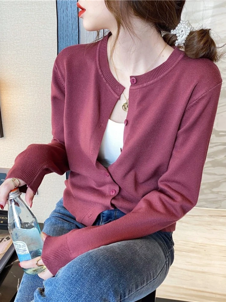 2026 Fall New Knit Women Cardigan Thin Loose Versatile Sweater Coat Korean Long Sleeve Outerwear Top for Spring Autumn