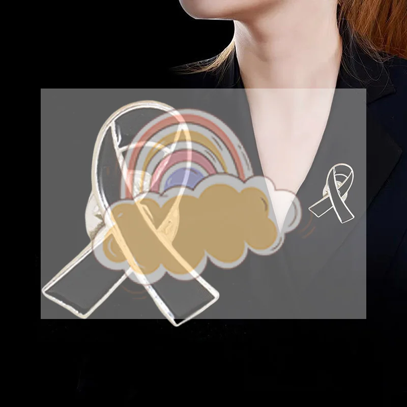 1/5/10 قطعة أسود أبيض الشريط شارة بدبوس بروش جنازة تذكارية دبوس المينا شريط أسود شارة الحداد شارة جنازة دبوس بروش #1