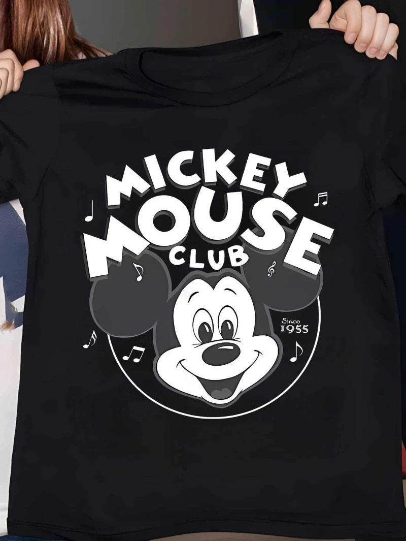 

Disney Authorized Mickey Mouse Club Pattern Women's T-shirt -100% Pure Cotton Loose Round Neck Short Sleeved Shirt