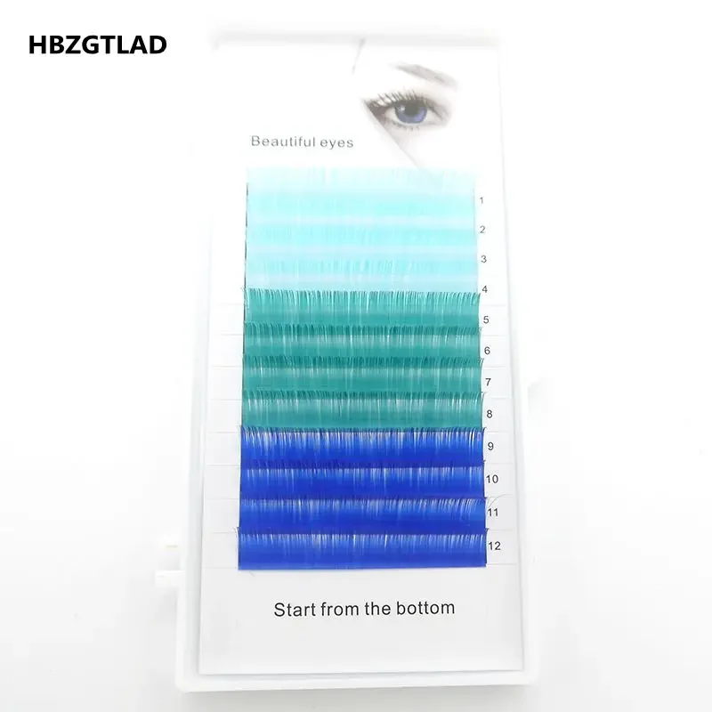 HBZGTLAD C/D Curl 0,07/0,1 mm 8-15 mm falsche Wimpern blau + grün + königsblaue Wimpern individuelle farbige Wimpern Künstliche Wimpernverlängerungen