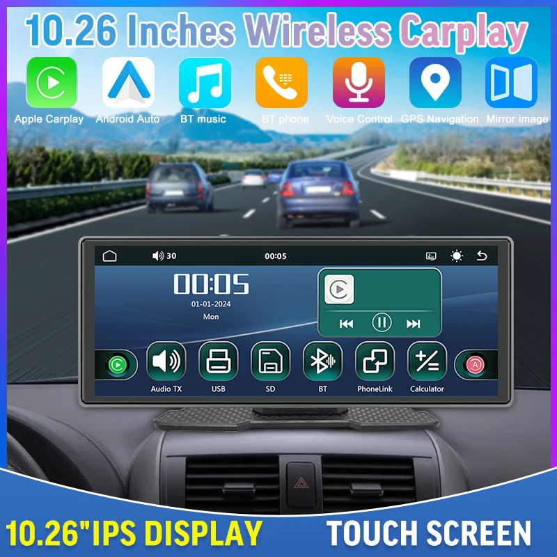 PHONEPACE 10.26 pouces monté sur voiture Carplay navigation automatique haute définition écran de projection mobile enregistreur de conduite