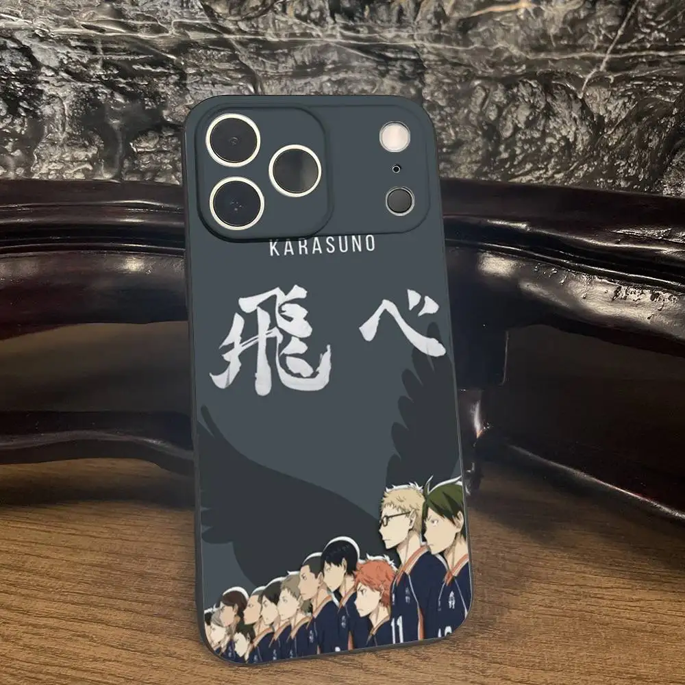 حافظة H-Haikyuu Anime K-Karasuno لهاتف iPhone 17,16,15,14,13,12,11 Plus,Pro Max,XS,X,XR,SE,Mini,8,7,غطاء أسود من السيليكون الناعم #4