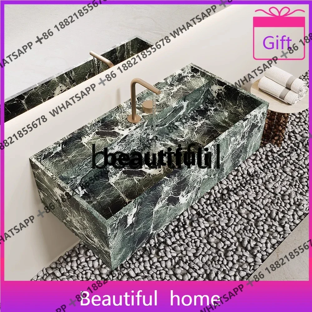

Light luxury narrow side deep sink marble rock slab hand wash basin bathroom cabinet bathroom cabinet
