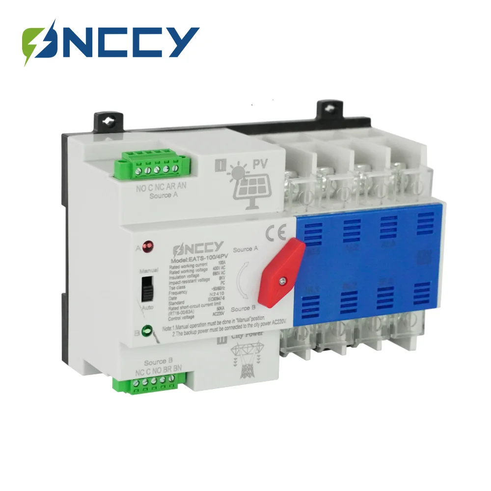 ONCCY  ATS 110V 220V PC ONCCY Dual Power Automatic Transfer Switch 63A 80A 100A  Household Power Transfer Switch
