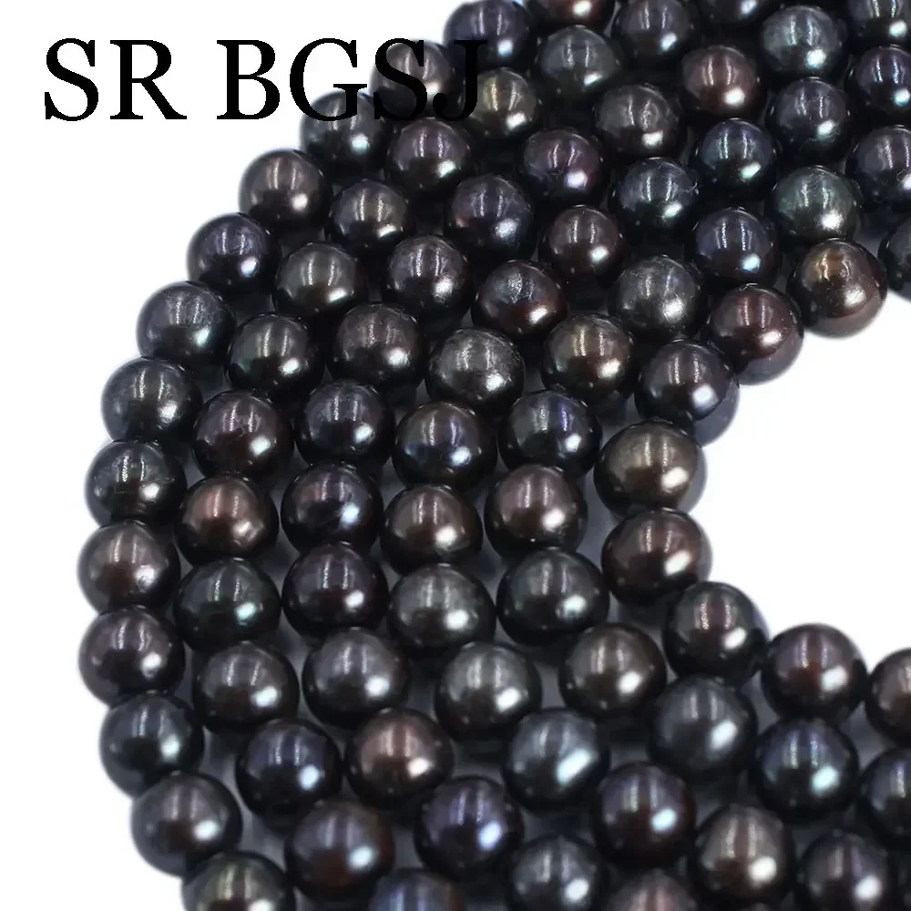 8-9mm 3A aaa High Quality Black Round Natural Freshwater Pearl Loose Spacer Beads for DIY Jewerly Earrings Bracelet 14\