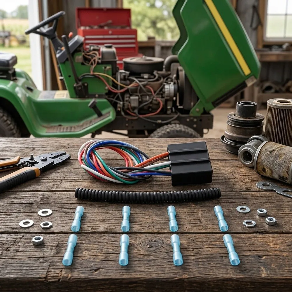 8 Pin Wiring Harness Repair Kit for Lawn Mower Tractor PTO Switch with Brass Material and Corrugated Protection