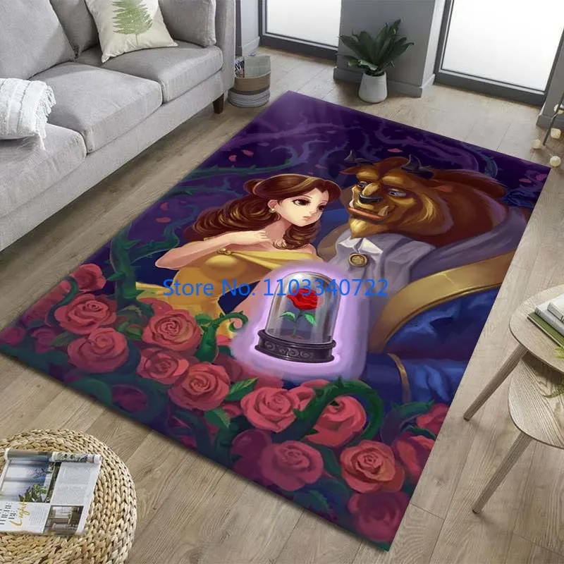 The Beauty and The Beast Pattern Area Rug Carpets 120x160cm Decor for Living Room Children's Bedroom Sofa Kids Floor Mat