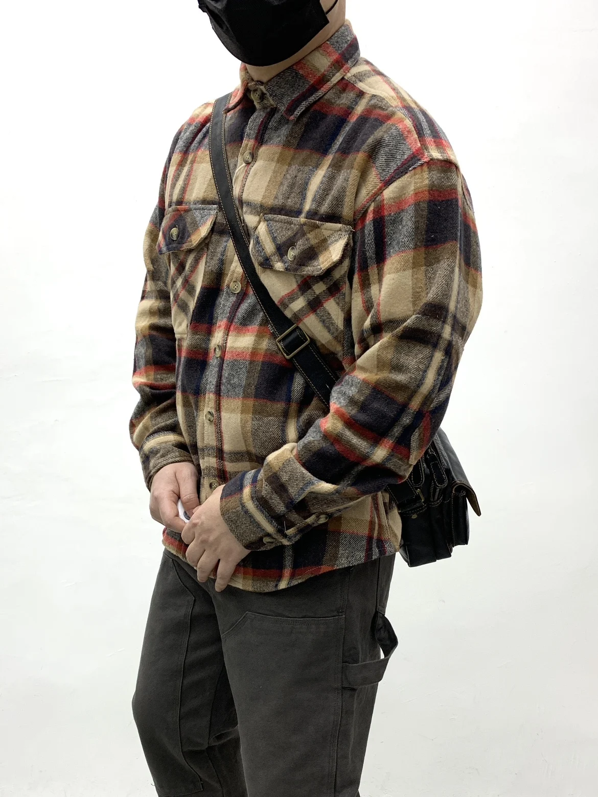 Men\'s Flannel Checkered Long-Sleeve Work Shirt Autumn & Winter Thicken Warmth Retaining Loose Fit Outdoor Wear Shirt