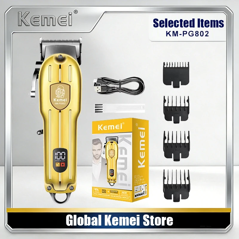 

Электрическая машинка для стрижки волос Kemei KM-PG802, аккумуляторная, беспроводная, для бороды, мощный триммер для мужчин