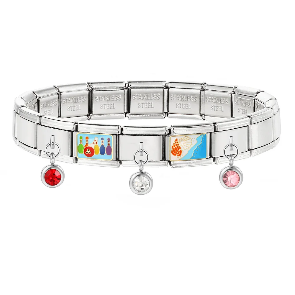 URING 1pc Silver Color Birthday Stone Pendant Italian Charm Link Fit 9mm Stainless Steel Jewelry Making DIY Bracelet Wholesale