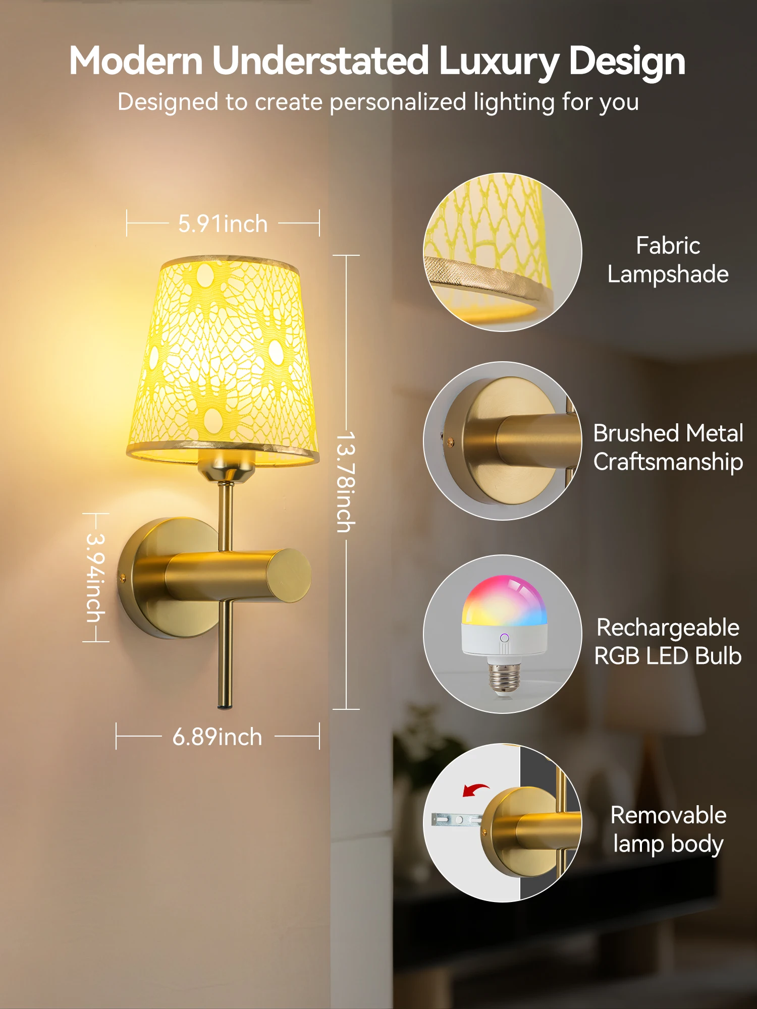 Настенный светильник с батарейным питанием, перезаряжаемый беспроводной настенный светильник, регулируемая яркость 12 RGB и 3Cct, настенный светильник с пультом дистанционного управления, для спальни, гостиной, коридора