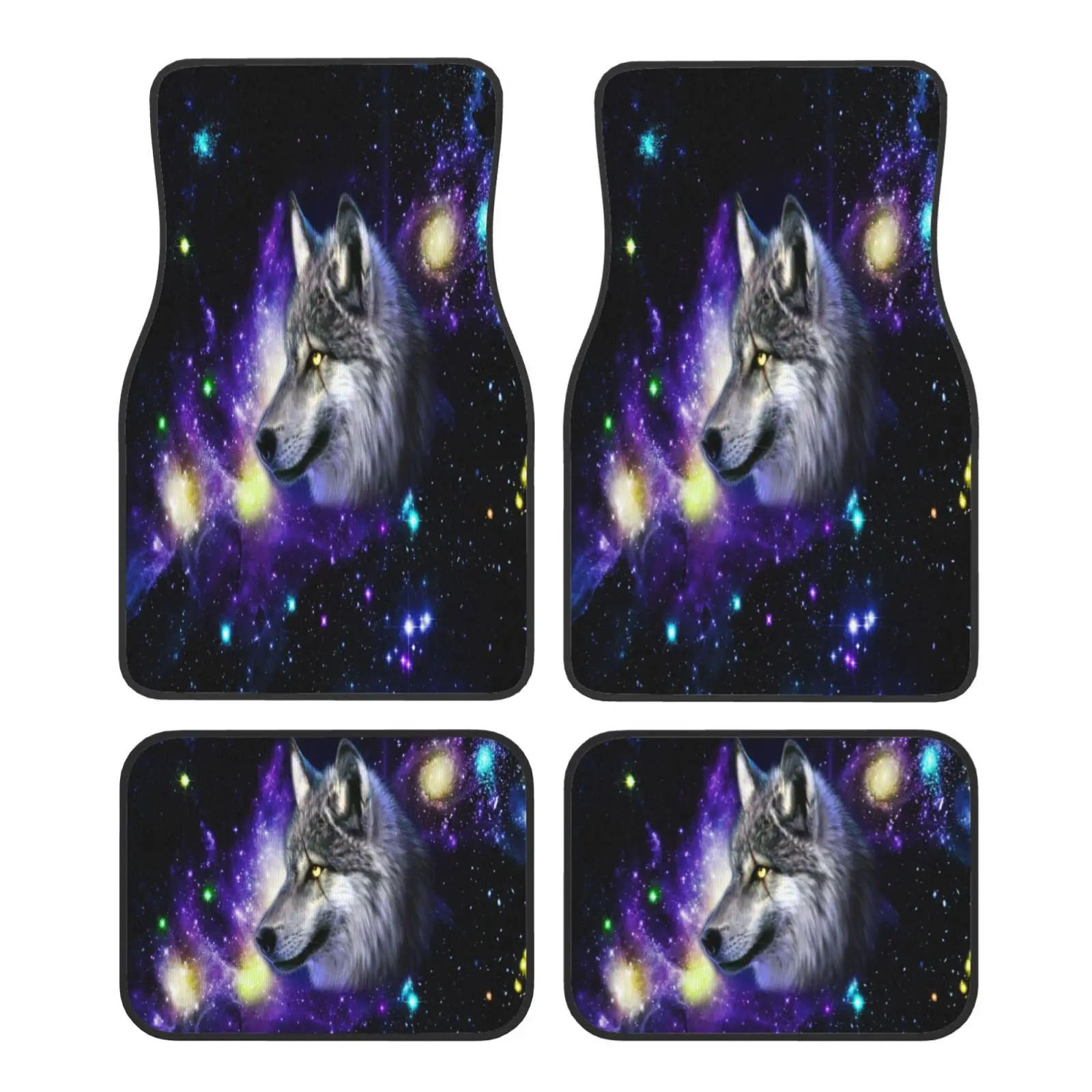 Wolves and The Galaxy Interesting Print Car Floor Mats Durable Car Carpet Mat 4pcs with Anti-Slip Backing Fit for SUV Trucks
