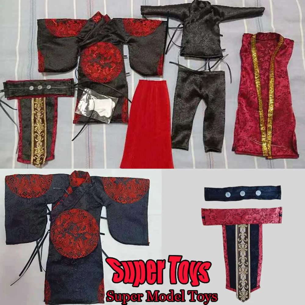 1/6 Ancient Soldier Clothes Three Kingdoms Series Hanfu Black Red Dragon Pattern Wide Mouth Robe For 12'' Action Figure Doll