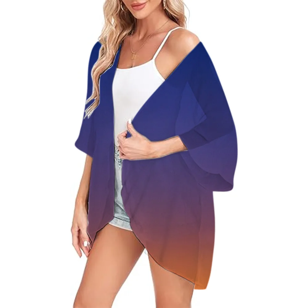 Summer Kimono Chiffon Cardigan Tops Gradient Printed 2024 New Women Beach Cover Up Tops Beachwear Hawaii Chiffon Cardigan Shirts