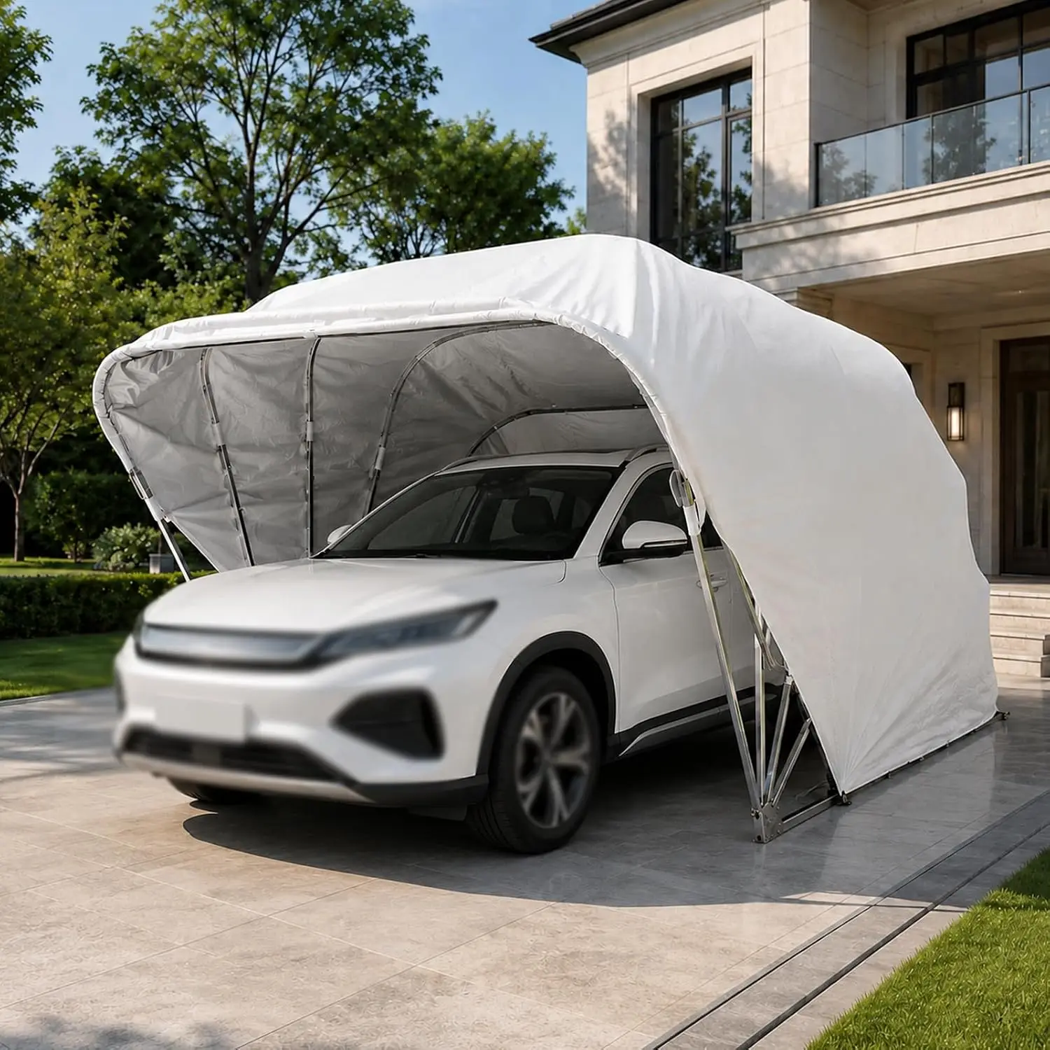 Foldable Retractable Carport, Semi-Automatic Portable Garage with Ground Lock, Stainless Steel Frame Car Canopy,, Customized