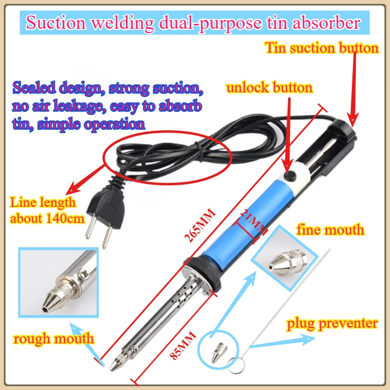 

Электрический паяльник двойного назначения с функцией отсоса припоя, пистолет для отсоса припоя с заземляющим проводом, устройство для демонтажа и удаления припоя.