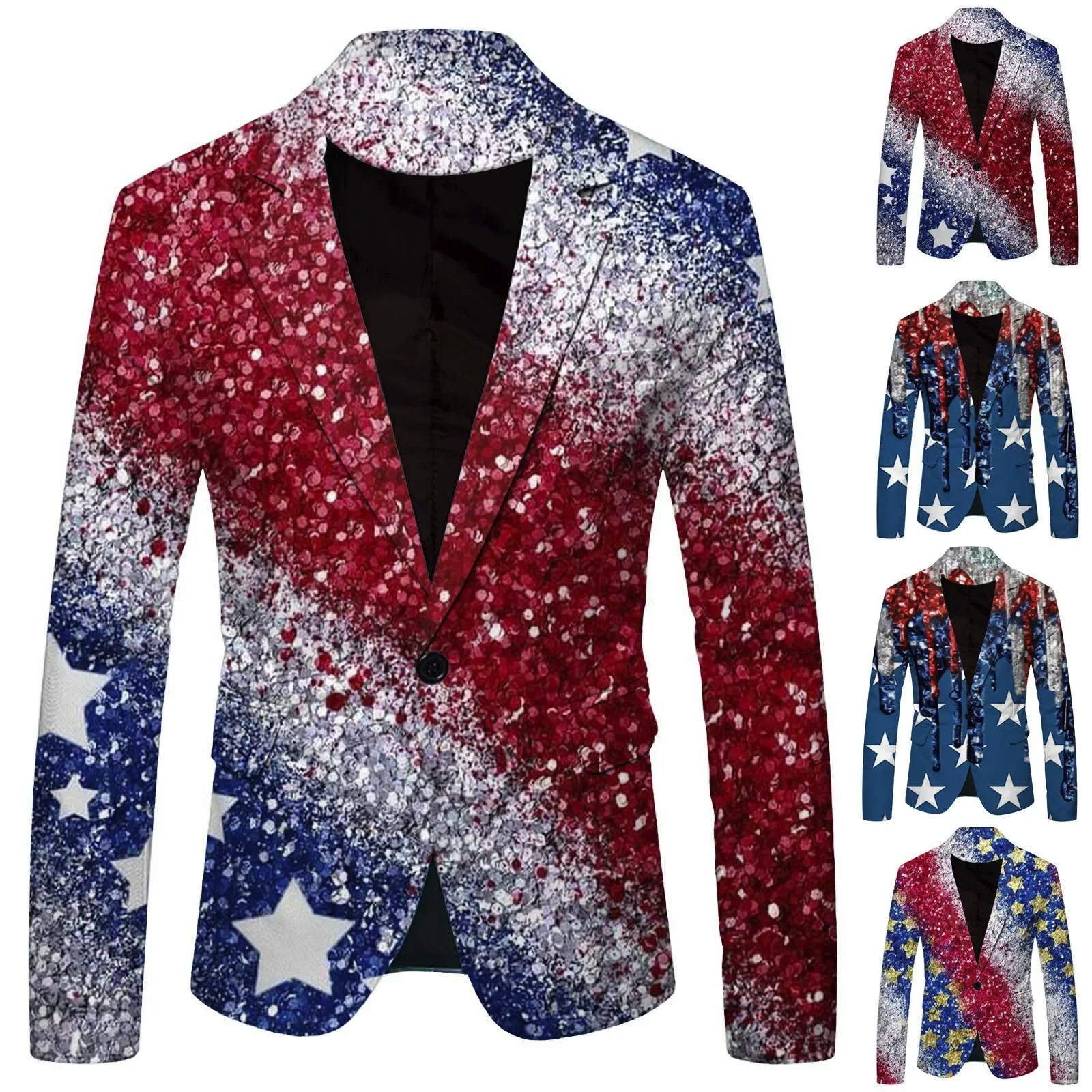 Men'S Independence Day Digital Print  Personality Casual Vintage Long Sleeved Suit Jacket Fashion Men'S Long Sleeve 2759749