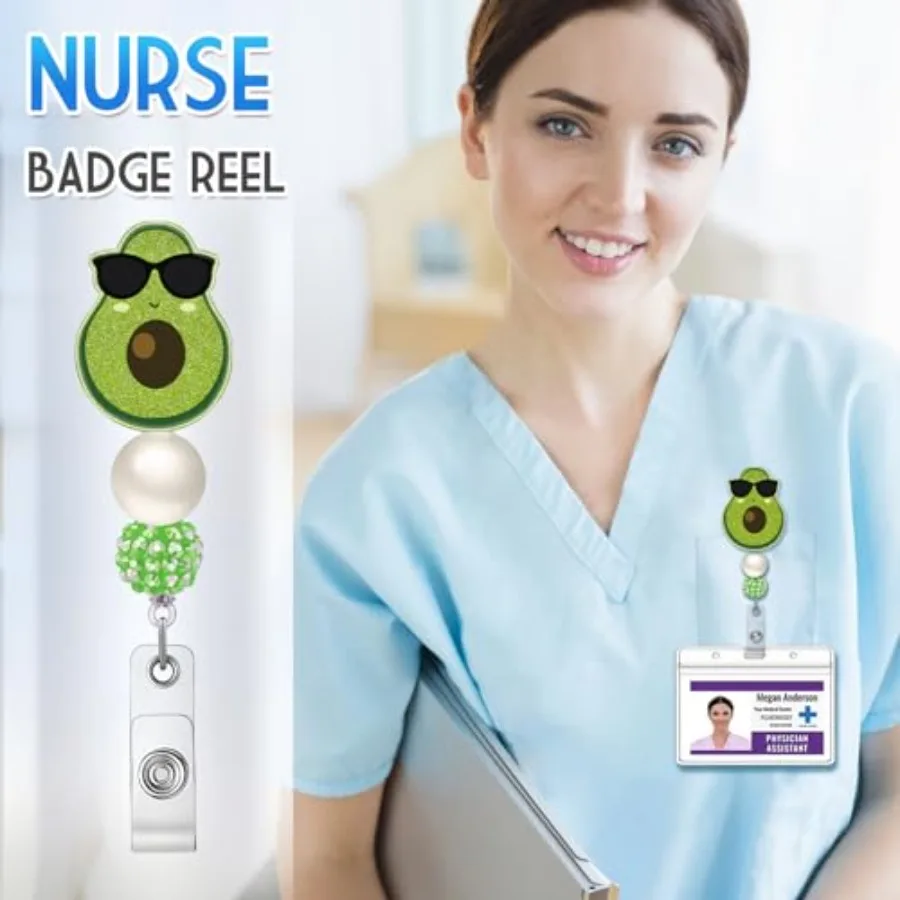 Badge Reel Retractable for Nurse Nursing ID Badge Holder Accessories with Alligator Clip Acrylic Beaded Badge Reel for Office S
