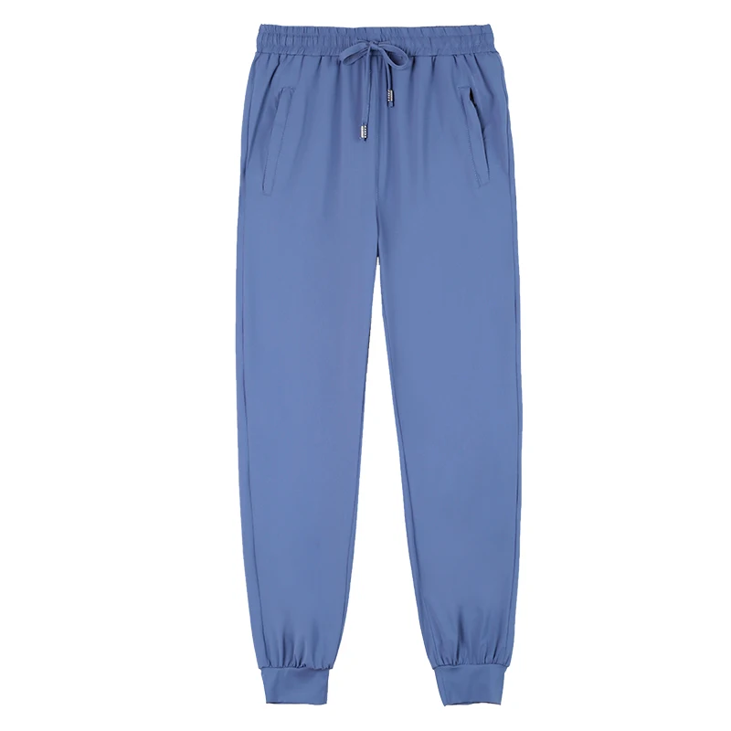 2024 New Simple Summer Ice Silk Thin Women's Solid Color High Waist Elastic Lace Up Bound Feet Fashion Versatile Sports Pants