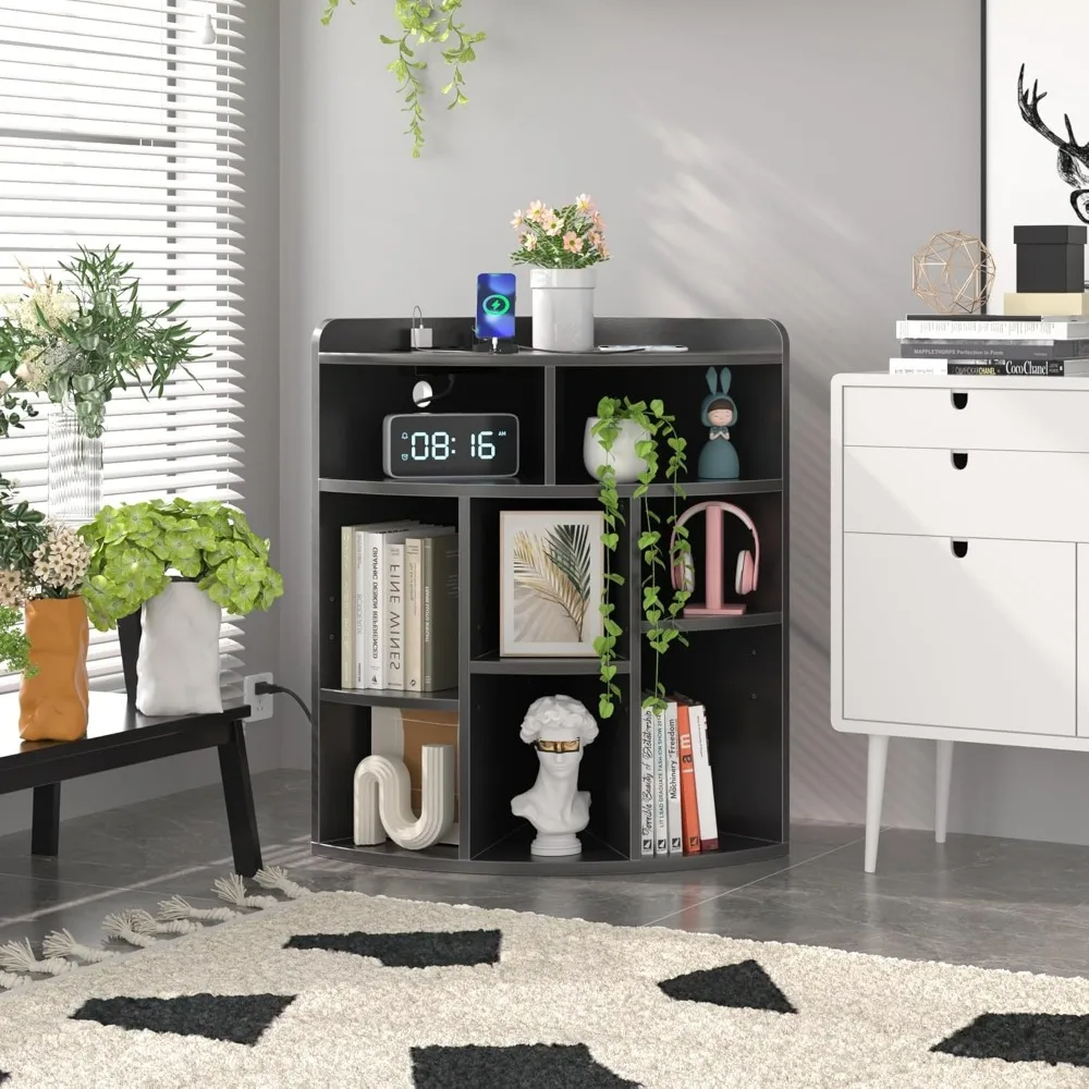 Rak Sudut Kubus dengan Port USB & Stopkontak, Rak Penyimpanan yang Dapat Disesuaikan untuk Ruang Tamu, Kamar Tidur, Dapur - Hitam