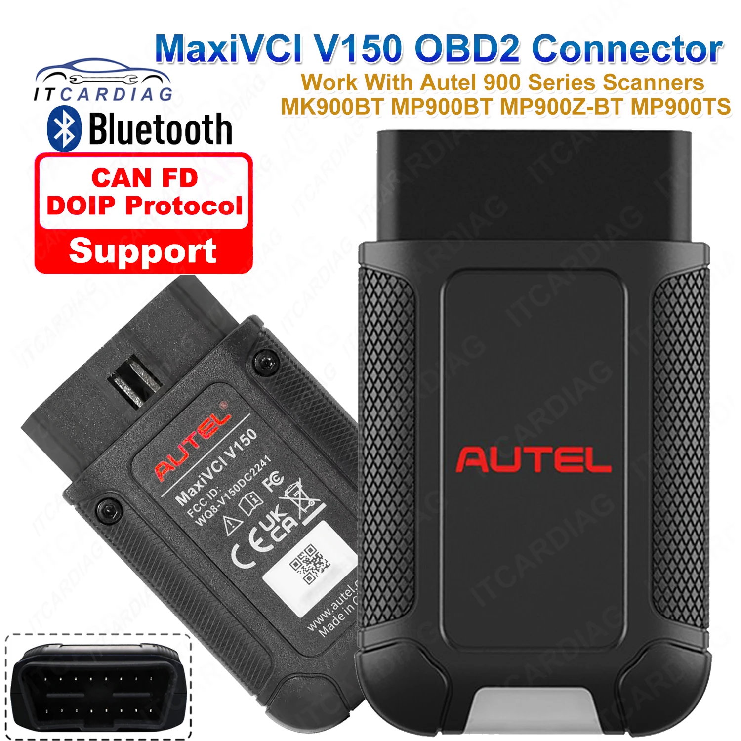 

AUTEL MaxiVCI V150 VCI150 OBD2 Wireless Bluetooth Dongle Support CAN FD/DOIP Protocol work with MK900BT MP900BT MP900Z-BT