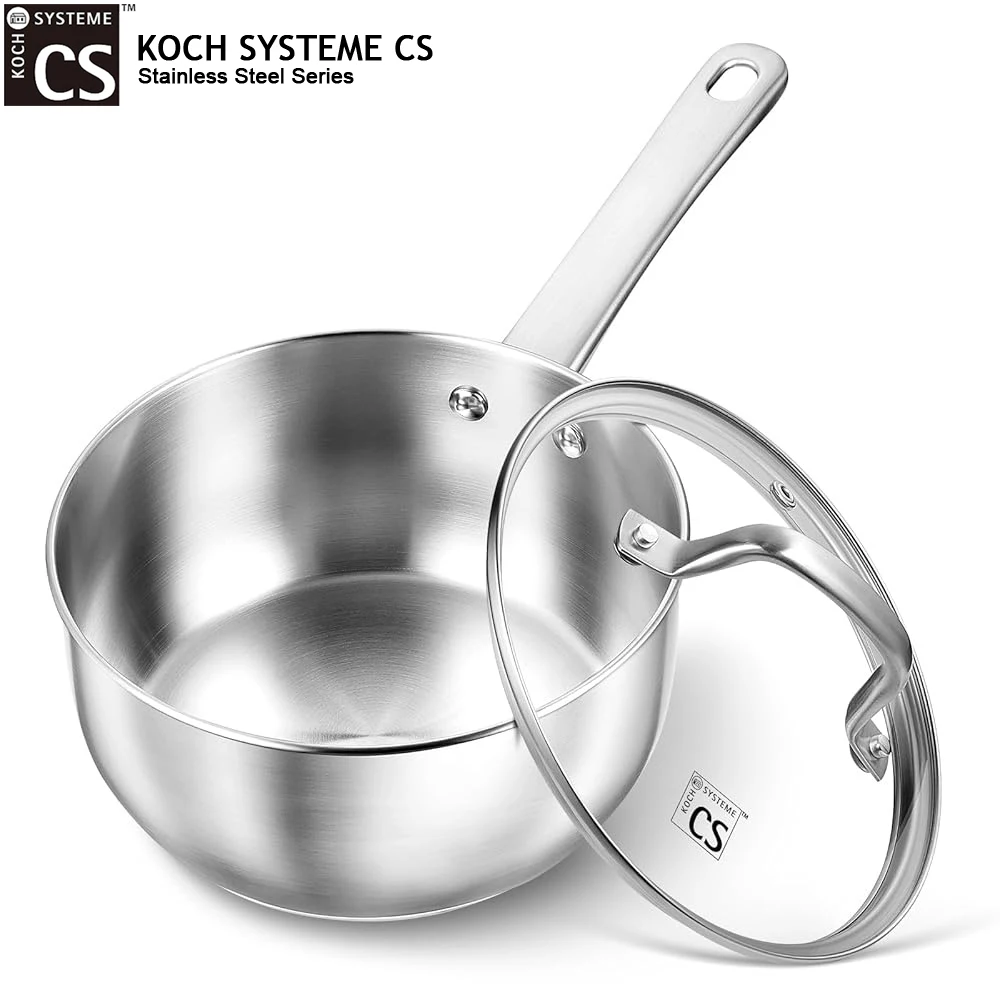 KOCH SYSTEME CS 1 Quart Stainless Steel Saucepan with Lid Premium Steel Sauce Pan Milk Pot Uncoated Cooking Pot Small Sauce Pot Induction Ready Oven Safe