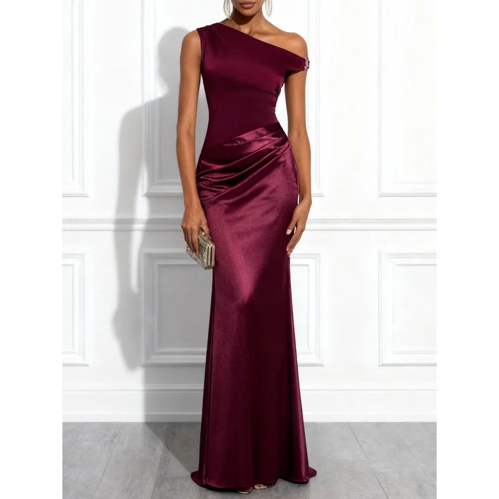 Customized Burgundy Mother of Birde Dresses 2026 for Women Wedding One Shoulder Elegant Evening Dress Ruched Prom Gowns Maxi