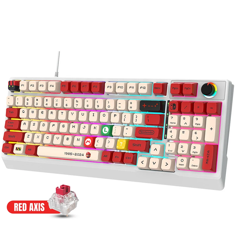 

New Mechanical Keyboard 98 Keys Fully No Punch USB Wired Red Cyan Switch Gaming Keyboards Rapid Trigger Customs Keyboards