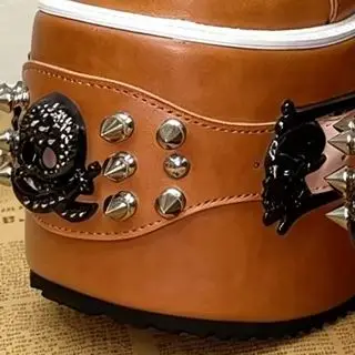 Women Platform Ankle Boots Gothic Punk Spider Metal Spikes Rivet Buckle Strap Side Zipper Lace Up Party Rock High Wedge Shoes - view 4