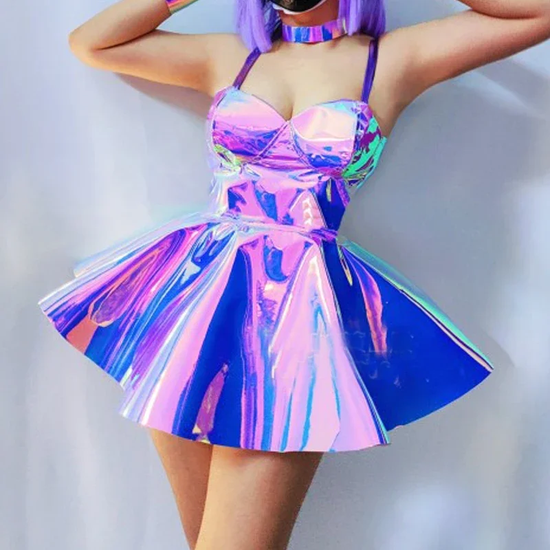 Discothèque Dj Ds Gogo Costume scène pôle danse Festival tenue violet Laser robe animaux chapeaux femmes robe de bal Bar