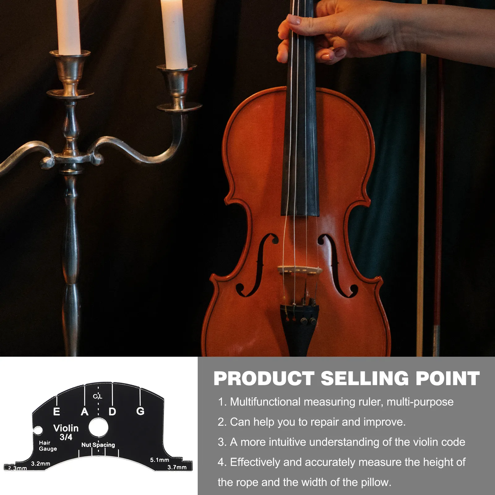 Violin Bridge Ruler Durable Multifunctional Measuring Tool for Bridge Setup Positioning and Repair Black