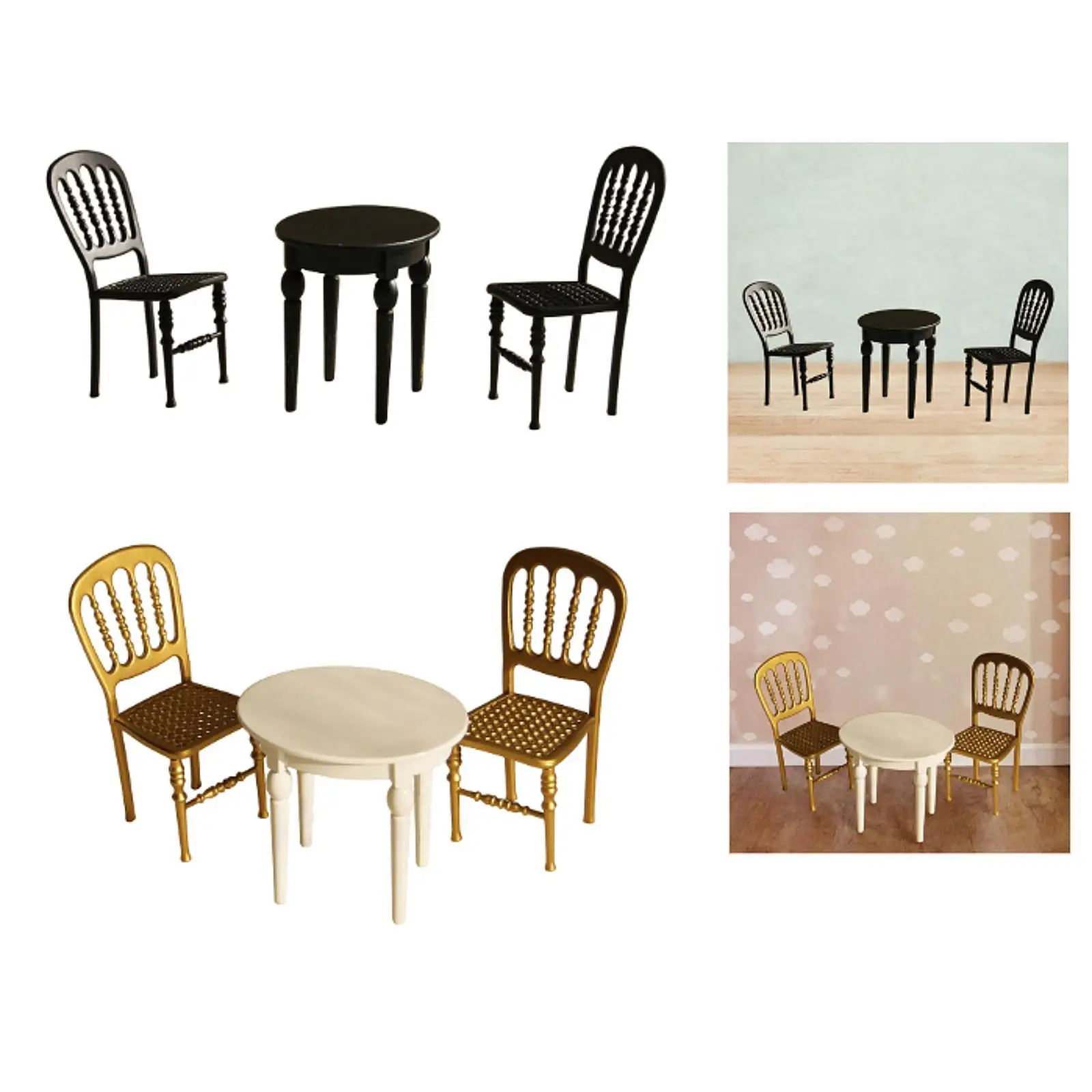 1:12 Dollhouse Table Chair Dining Table Chair Set Dollshouse Accessory Dollhouse Decoration Pretend Play Toys Mini Furniture