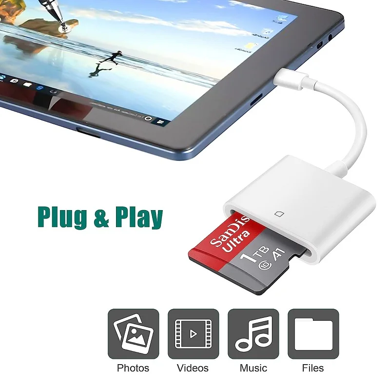 iPhone Type C 용 SD 카드 리더기 용 Lightning Samsung VIVO Xiaomi OPPO MacBook Air 용 SD 메모리 카드 리더기 어댑터