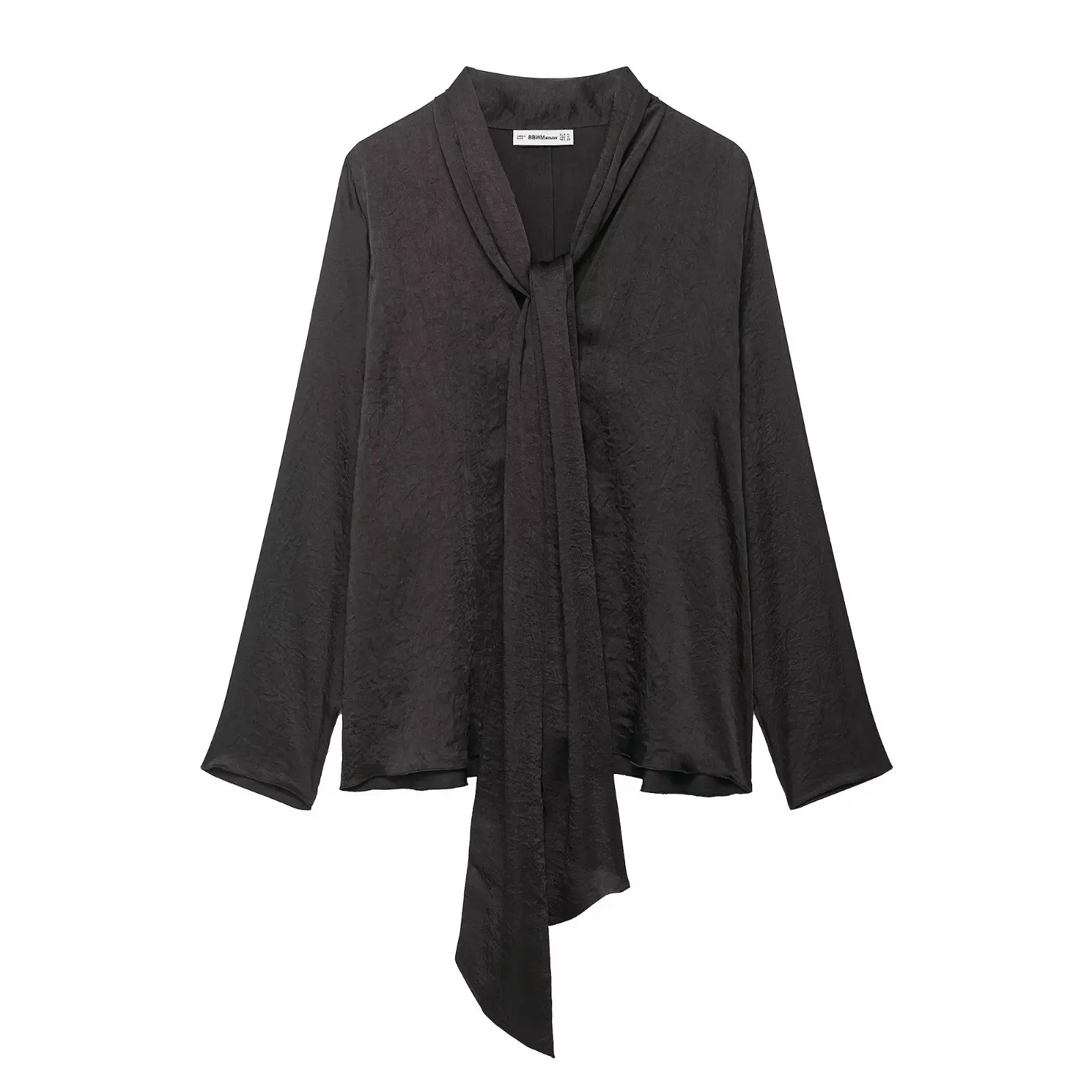 

Женская мода с декоративным воротником и узлом, длинная струящаяся рубашка, повседневные рубашки с длинными рукавами, осень