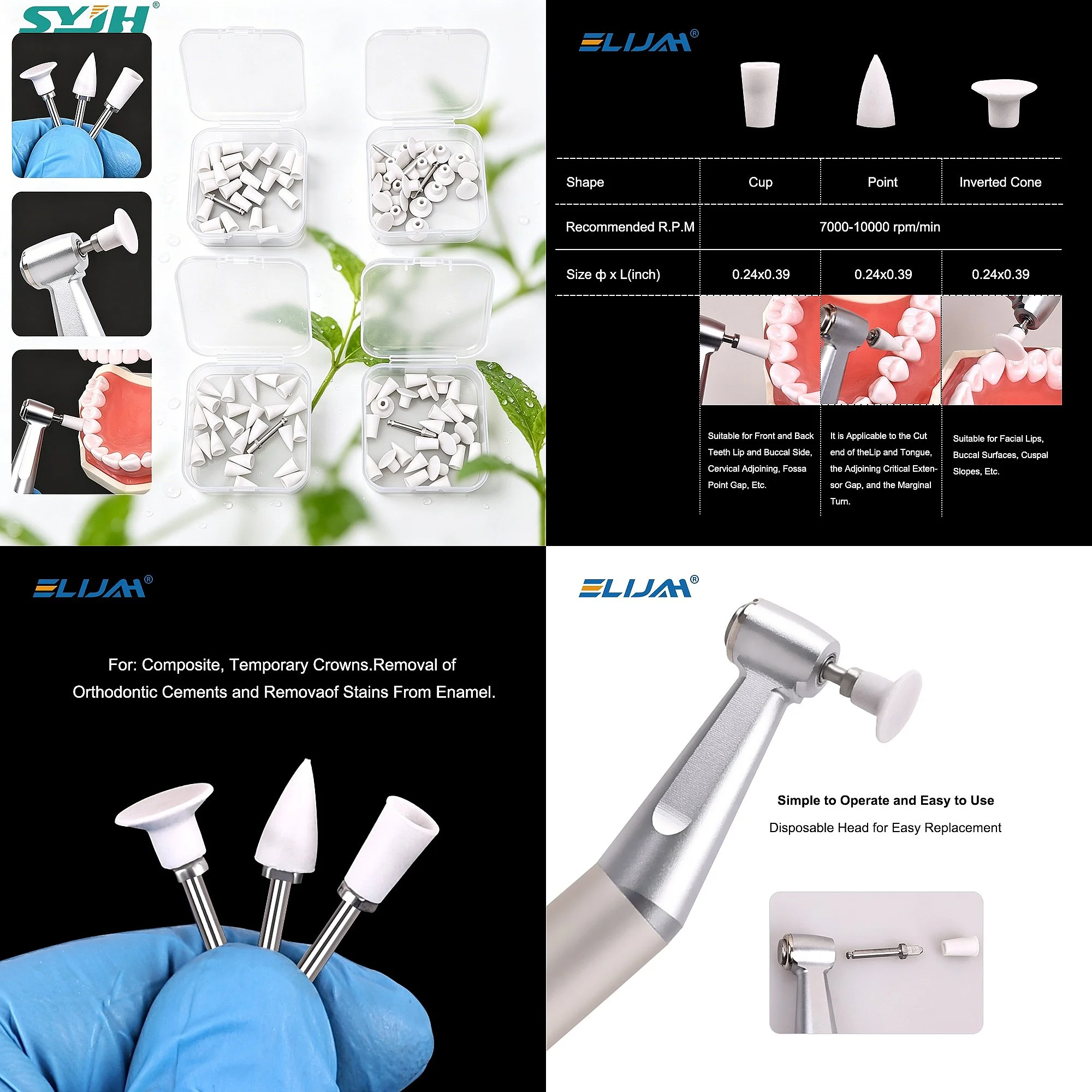 Dentals 25Pcs Silicone Prophy Polishing Kit CA 2.35mm Cup Point Inverted Cone Autoclavable Teeth Whitening