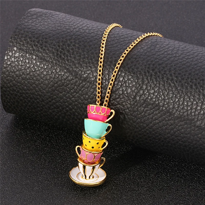 Enamel Tea Cups Jewelry Necklace on the Neck Temperament Long Pendants and Necklaces Turkish Copper Mug Costume Decoration Women