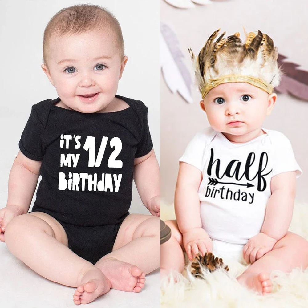 One Half Birthday Baby Boys Girls Unisex Bodysuit Infant Rompers 1/2 One-piece Short Sleeve Causal Clothes Outfits Party Gift