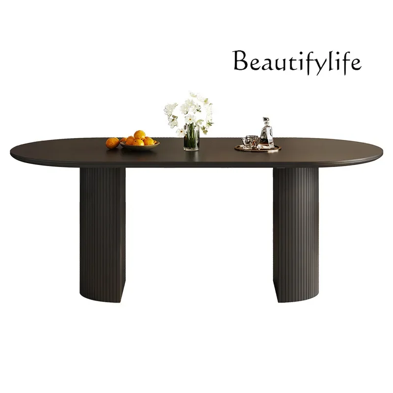 X35 French Retro Black Rock Slab Dining Table Oval Family Small Apartment Roman Column Modern Minimalist