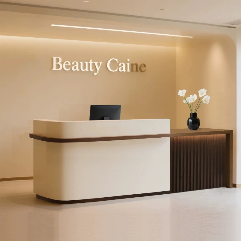 

Beige Aesthetic Reception Desks Beauty Display Front Specialty Reception Desk Luxury Restaurant Bancone Da Reception Furniture