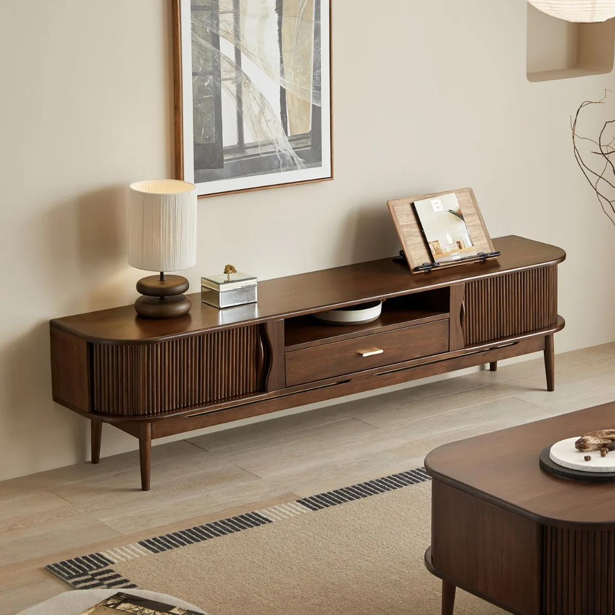 

Chinese black walnut solid wood TV cabinet coffee table combination