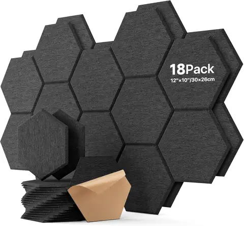 18 Pack Hexagon Acoustic Panels, Self-Adhesive Soundproof Wall Panels for Office, Studio, Home Use