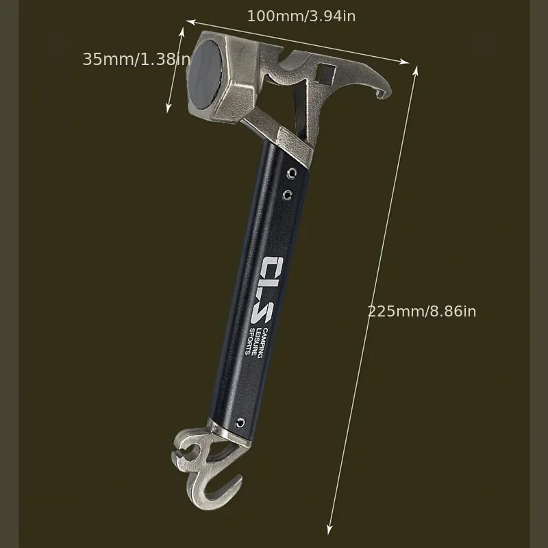 Compact Multi-Tool Hammer - Ultra-Versatile Camping Companion with Heavy-Duty Tent Stake Hammer, Tarp Nail Puller, Bottle Opener