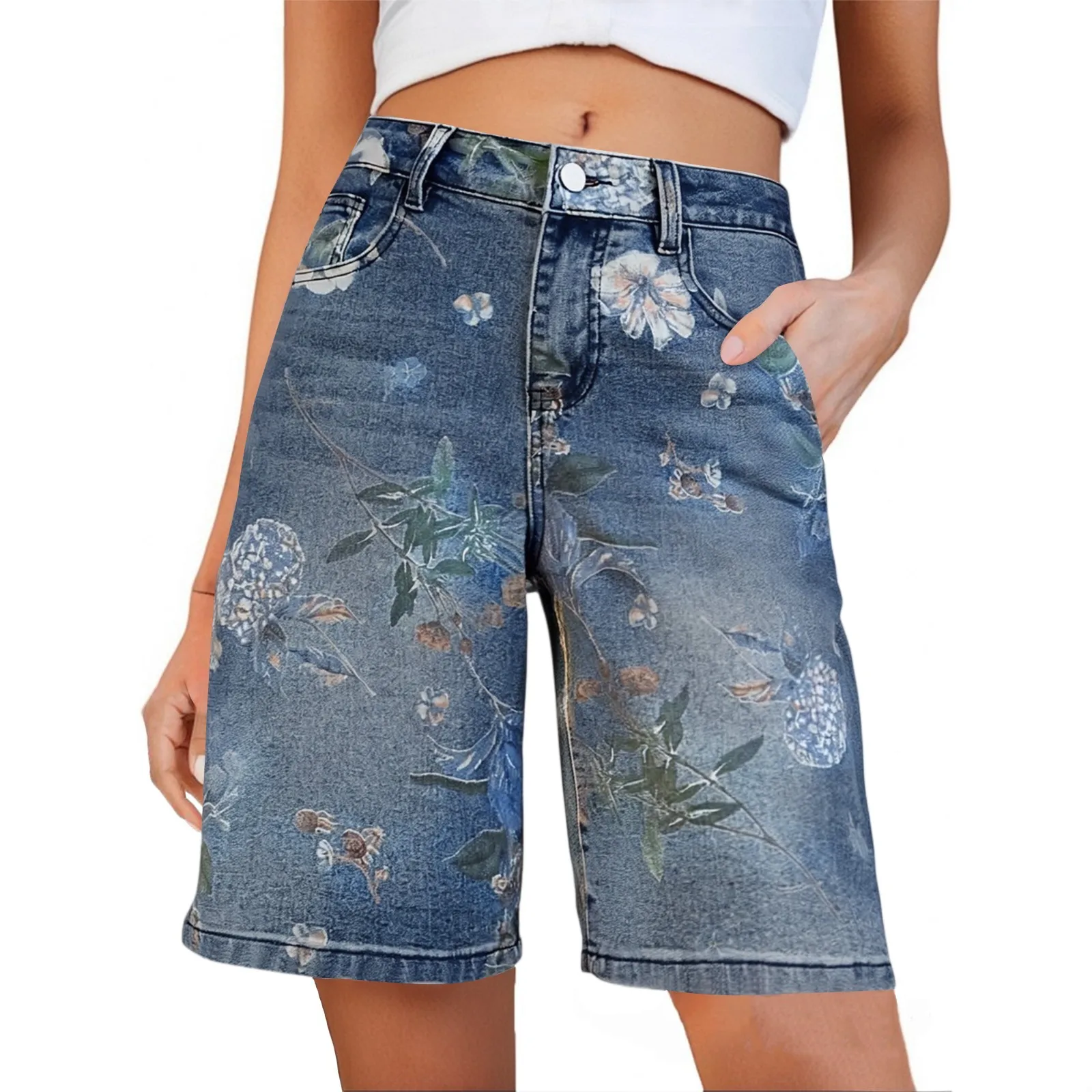 

Ladies' High-end Flower Embroidered Vintage Straight Middle Pants Summer New Trendy Streetwear Daily Versatile Trousers