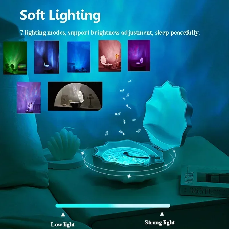 2025 New Shell Lights Audio Wireless Bluetooth Speaker Fantasy Dazzle Colour Projection Lamp High Quality Soundbox White Noise