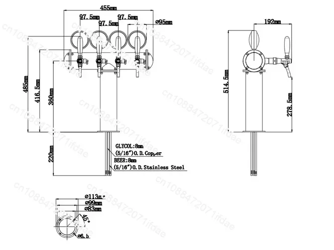 Tower Stainless Steel 4 Tap Tower 85mm Beer Dispensing Equipment Draft Beer Tower (Polished)